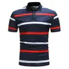 Men's Polos Men Polo Shirt 2023 Summer Business Casual Breathable Red White Striped Short Sleeve Work Clothes Plus Size