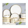 Din sets Sets White Porselein Food Dinner Set Dines Slails Soup Bowl Ceramische borden en bowls AFBREEFTE SERVICE VOOR 4/6/8 DROP DEL DHK2Q