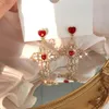 Ohrstecker Vintage Rotes Herz Kristall Für Frauen Kreuz Anhänger Strass Baumeln Ohrclip Schmuck Party Jahrestag Geschenk Pendientes