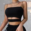 Kadın Tankları 2023 Trend Seksi Kadınlar Yaz Kolsuz Kesim Kısa Tişört Kısa Tesli Üst Yu Yelek Kayışı Hallow Dış Siyah Bluz Kulübü Giyim