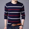 Suéteres masculinos 2023 Pullover Men Round Round Autumn Winter Wool Collar redonda Slim Fit Sweater Casual listrado Pull Jumper