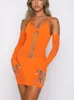 Casual Kleider Hirigin Frauen Sexy Aushöhlen Mini Kleid Bodycon Sheer Mesh Langarm Off Schulter Patchwork Wrap Party Clubwear