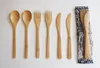 5set/lot bambu çatal bıçak takımı kaşık çatal bıçağı sofra takımı, bez çantalı çevre dostu taşınabilir gereç sofra seti