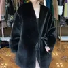 Женский меховой искусственный высокий высокий черный длиннодельный тока с двойной лицевой шерстяной кожаный теплый пальто