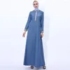 Abbigliamento etnico 2023 Fashion Dorilling Denim Kaftan Abaya Dubai Muslim Dress Women Caftan Robe Maxi Gown Turkish Islamic A1392