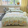 Sängkläder sätter blommigt tryck borstat hemuppsättning enkelt färskt täckt täcke med ark med lakan täcker kuddväskor sängkläder