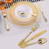 Dinnerware Sets Steak Knife Fork And Spoon Retro Exquisite Gold-Plated Disposable Plastic Tableware Western Three-Piece -Grade