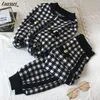 Luzuzi feminino rastrear roupas de botão vintage glovers xipper ziipper knited cardigans calças outono winte 2pcs set2481