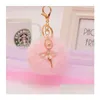 Keychains Lanyards Rhinestone Ballet Girl Rabbit Hair Ball 16 Color Choose Alloy Fashion Ds12 Drop Delivery Accessories Dhuu2