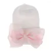 Chapeaux 2023 mignon né bébé fille confortable gros-grain ruban nœud papillon bonnet bébé bonnet tricoté rayé casquettes enfant en bas âge