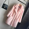 Fourrure Femme Hiver Femme Longueur Imitation Anti Vison Mi Tout En Un Manteau Couleur Unie Avec Poches