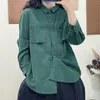 Women's Blouses Female Office Work Corduroy Shirt 2023 Spring Ethnic Casual Vintage Top Ladies Turn-down Collar Button Long-sleeved Solid