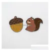 Pins Brooches Squirrel And Pine Cones For Women Cartoon Creative Enamel Lapel Pins Funny Couple Badges Denim Shirt Gift Bag Accesso Dhnaz