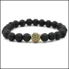 Charm Armbänder Schwarze Perlen Natursteine Kugel Lavastein Männer Armband Drop Lieferung Schmuck Dhw6T