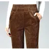 Women's Pants s Plus Velvet Thick Women Corduroy High Waist Winter Warm Mom Trousers Plush Oversized Female Straight Office Lady 230111