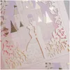 Cartes de voeux 50pcs Wishmade Laser Cut Invitations de mariage Princesse Prince au château Blush Shimmer Invitation florale avec enveloppes Dhzda