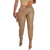 Kvinnors byxor S Springsummer Solid Color DrawString Ecoleather med Pocket Pu Leather Casual Fashion Leggings 230112