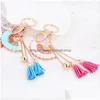 Key Rings Pink Blue Chinese Wind Drip Oil Crystal Fan Tassel Car Keychain Rhinestone Women Keyring Wholesale Drop Delivery Jewelry Dhhfv