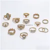 Band Rings Fashion Jewelry Vintage Ring Set Crown Caved Flower Inlaid Diamond Sets 16Pcs/Set Drop Delivery Dhdsr