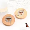 Openers Stock New Wooden Round Shape Bottle Opener Coaster Fridge Magnet Decoration Beer Factory Wholesale Fy3743 F0526Q03 Drop Deli Dh4Pe