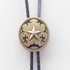 Bow Ties Vintage Bronze Plated Original Western Oval Star Wedding Bolo Tie Leather Necklace