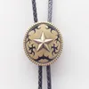 Bow Ties Vintage Bronze vergulde originele Western Oval Star Wedding Bolo Tie Lederen ketting