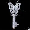 Pendentif Colliers Papillon Clé Forme Collier Thème Fête Femmes Déclaration Bijoux Sier Plaqué Zircon Pull Chaîne Collier Pendentif D Dhl4I