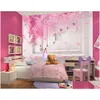 Bakgrundsbilder V￤ggpapper 3 D Custom Po Pink Cherry Butterfly Childrens Room Home Decor 3D V￤ggm￥lningar Bakgrund f￶r sovrumsv￤ggar Drop Deliv DHYV4