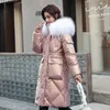 Trench-Coats Femme FairyNatural Hiver Femme Fourrure À Capuche Épais Chaud Brillant Surface Longue Parka Femmes Poches Minces Taille Haute Couleur Unie