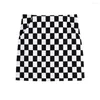 Women's Two Piece Pants Xikom 2023 Women Pieces Set Y2K Vintage Black White Plaid Streetwear Slim T-Shirts Female Casual High Waist Trousers