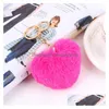 Keychains Bedanyards Pom Keychain Pompom Key Chain Heart Ball Fluffy Faux Rabbit Fur Keyring Ring Women Bag Charms Fashion Acessori Dhf19