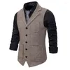 Men's Vests Men Suit Vest 2023 Fashion Korean Multiple Pockets Herringbone Tweed Mens Waistcoat Formal Business Slim Fit Sleeveless Jacket1