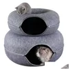 Cat Toys Donut Tunnel Bed Pets House Natural Felt Pet Cave Round Wool For Small Dogs Interactive Play Toycat Drop Delivery Home Gard Dh72R