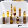 Arts et artisanat Pilier d'énergie en fluorite jaune naturel Ornements en pierre brute Capacité Tour de quartz Baguettes de guérison minérales Reiki Crystal Otc8M