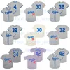 레트로 야구 대마 회색 유니폼 Kirk Gibson Piazza Sandy Koufax Fernando Valenzuela Jackie Robinson 크기 S--6XL