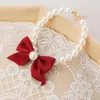 Dog Collars 1Pcs Pet Collar Pearl Bow Necklace Cat Jewelry Cute Puppy Accessories Chain Chihuahua Wedding Stuff