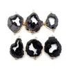 Pendant Necklaces Natural Black Crystal Druzy Agates Connectors Irregular Plated Gold Double Hole Wholesale 8pcs For Jewelry