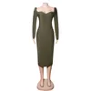 Casual Dresses Long Sleeve Woman Dress Bandage Green Square Collar Autumn Winter 2023 Elegant Prom Party For Women