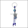 Keychains Lanyards Wholesale Fashion Animal Butterfly Evil Eyes Keychain Glass Key Chain Blue Eye Pendant Ornament Drop Delivery A Dhjf3