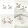 Stud Daisy Flower oorbellen Sieraden Crystal Rose Gold Sier Ear Jackets Hoge kwaliteit Leafclips voor vrouwen Drop levering Dhrwc