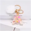 Keychains lanyards pluizige pompom faux konijn fur ball glitter 26 letters bloem sleutel ringen ketens houder juwelentas accessoires gi dhf9k