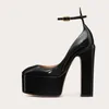 Dress Shoes Women's Sexy Platform Pumps Round Toe Chunky Block High Heels Patent Leather Ankle Buckle Strap Party Wedding