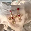 Ohrstecker Vintage Rotes Herz Kristall Für Frauen Kreuz Anhänger Strass Baumeln Ohrclip Schmuck Party Jahrestag Geschenk Pendientes