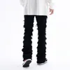 Erkek Kot Erkek Hip Hop Streetwear Çizgili Püskül Yıpranmış Düz Şalvar Jean Pantolon Erkek Kadın Düz Renk Rahat Kot Pantolon