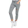 Damesbroeken Vrouwen Casual potloodgaten Katoen Enkele broek Leggings Leggings gat stretch zwart gescheurde jeans plus maat