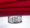 Klusterringar AU585 Superb Men Ring Solid 14K White Gold 1CT D VVS1 Moissanite Diamond Top Quality Engagement for Man