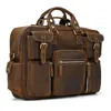 Briefcases Men Crazy Vintage Horse Briefcase Large Laptop Genuine Leather Business Work Tote Travel Cowhide Messenger Bag