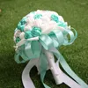 Fiori decorativi Bouquet da sposa verde e bianco Fiore fatto a mano Strass Damigella d'onore Bouquet da sposa in cristallo De Mariage