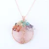 Pendant Necklaces Natural Cabochon Stone Tree Of Life Rose Gold Color Wire Wrap Chip Bead Wisdom Healing Necklace Chain 45cm IBN448