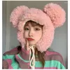 Berets Women Winter Thicken Plush Warm Earflap Hat Cute Bear Ears Windproof Beanie Cap With Drawstring Chin Strap Hats For Fluffy